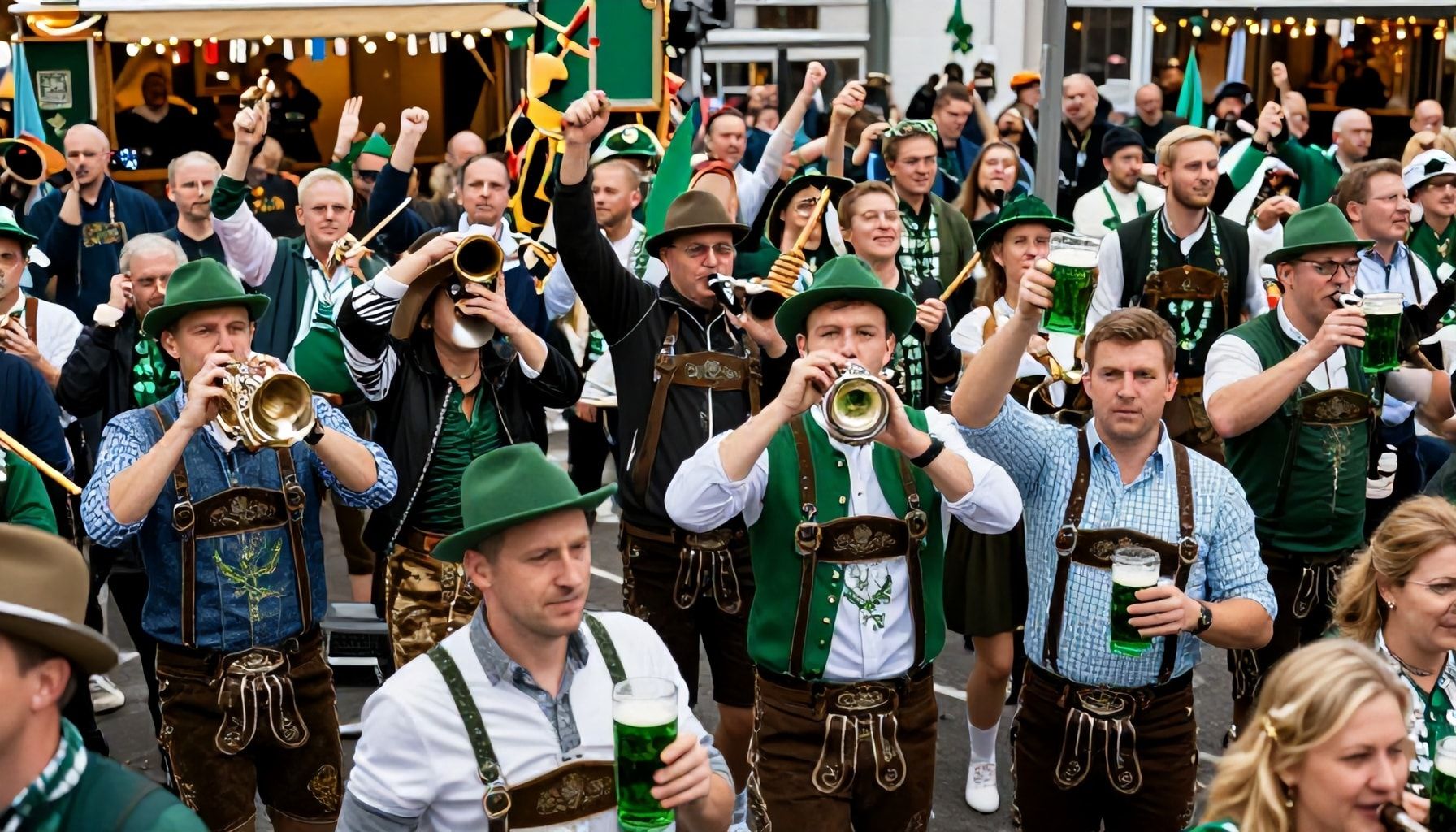 Grüne Bierfluten und lebhafte Musik
