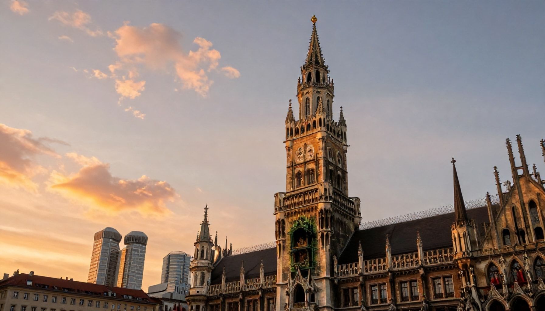 Münchens Himmel in warmen Abendtönen