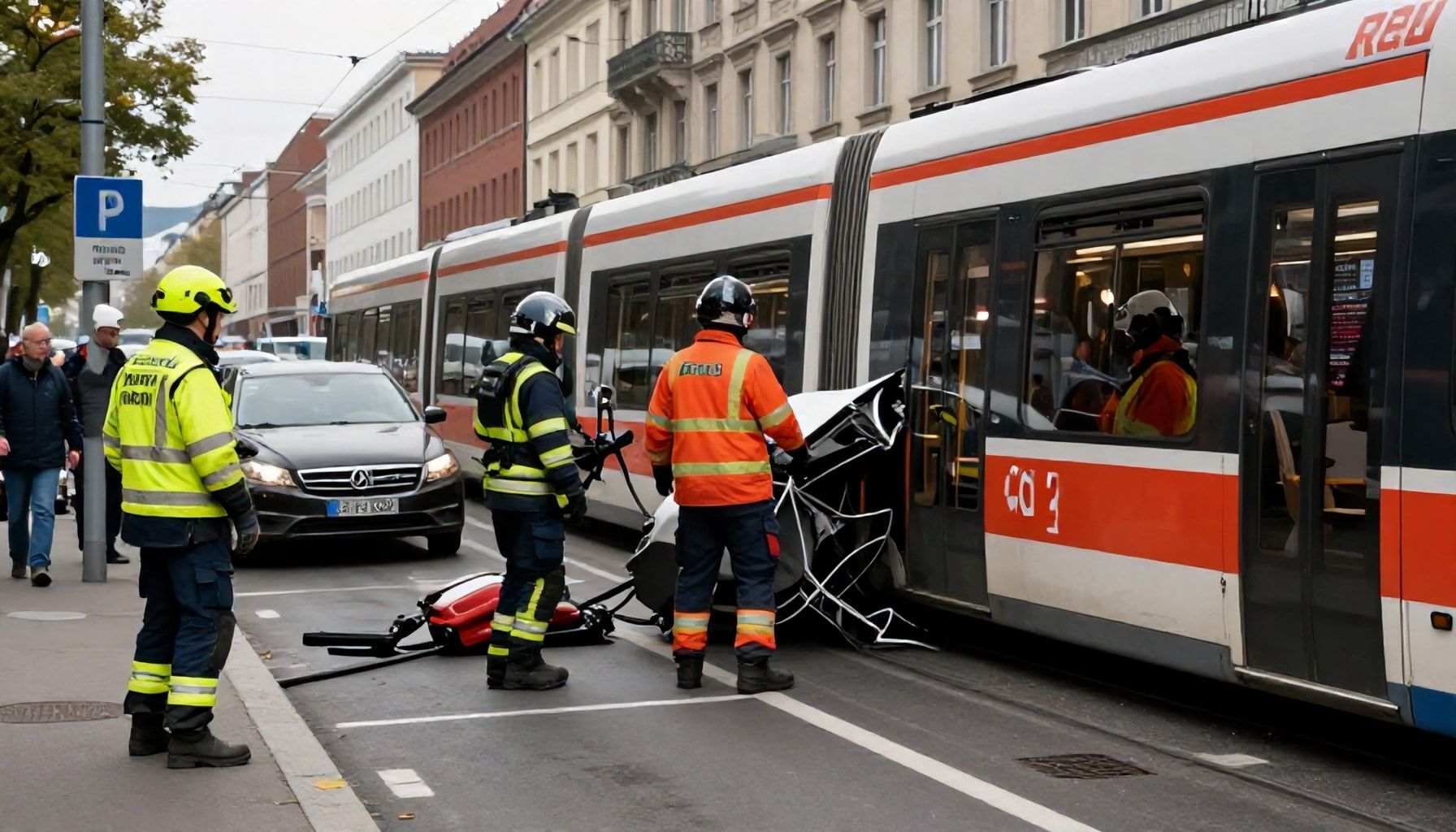 Rettungskräfte im Einsatz, Straßen gesperrt