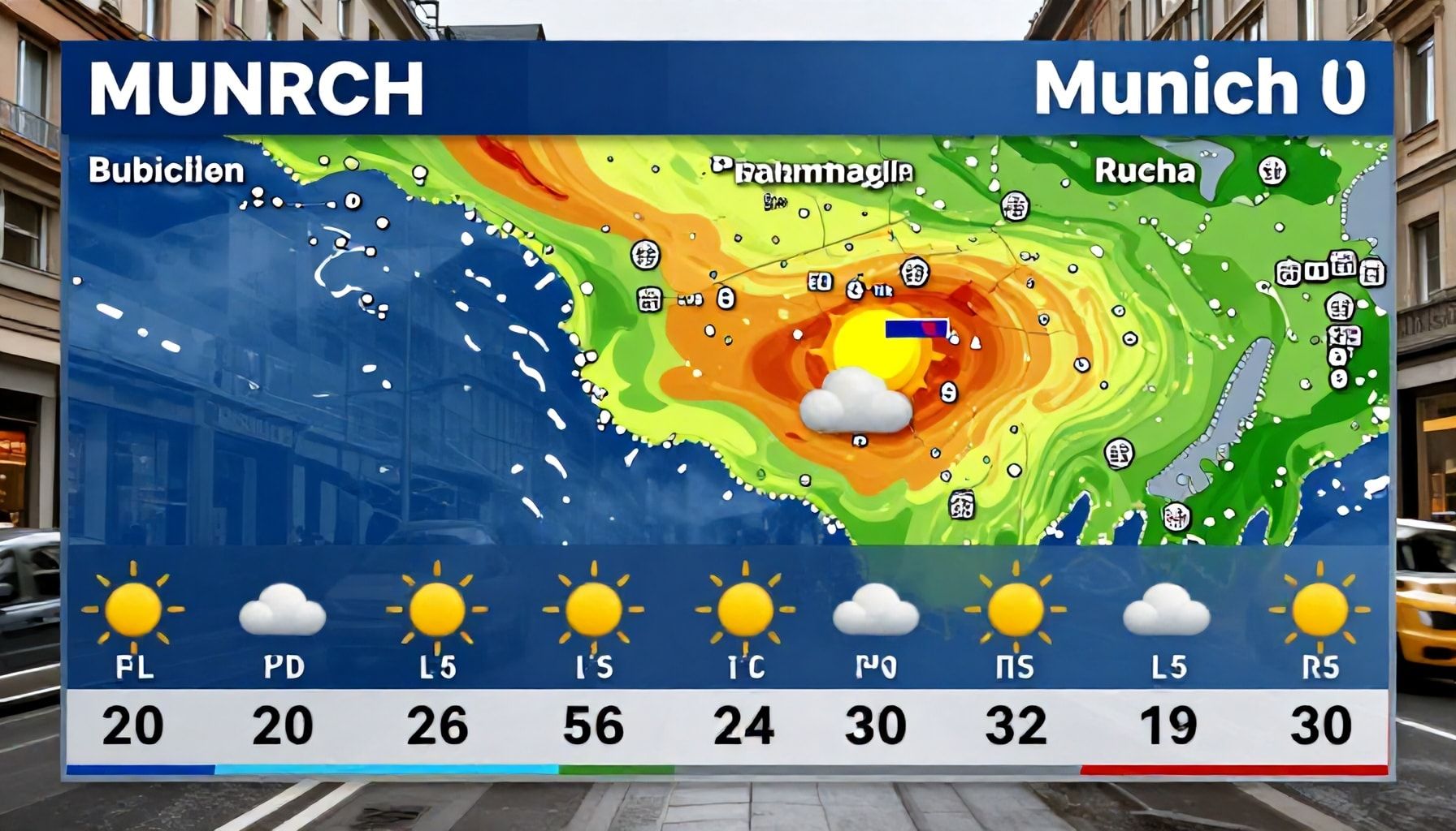 Temperaturen und Niederschlag am Nachmittag