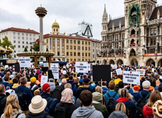 Tausende demonstrieren auf der Theresienwiese in München