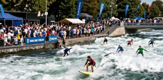 Münchens legendäre Eisbachwelle zieht 2024 über 100.000 Surfer und Zuschauer an