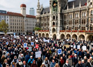 Tausende erwartete Teilnehmer bei Münchner Friedensdemo am Marienplatz heute Nachmittag
