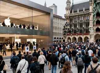 500 Meter lange Schlange vor neuem Apple Store am Marienplatz
