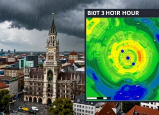 Starker Regen über München: Aktuelle Radarprognose für die nächsten 3 Stunden