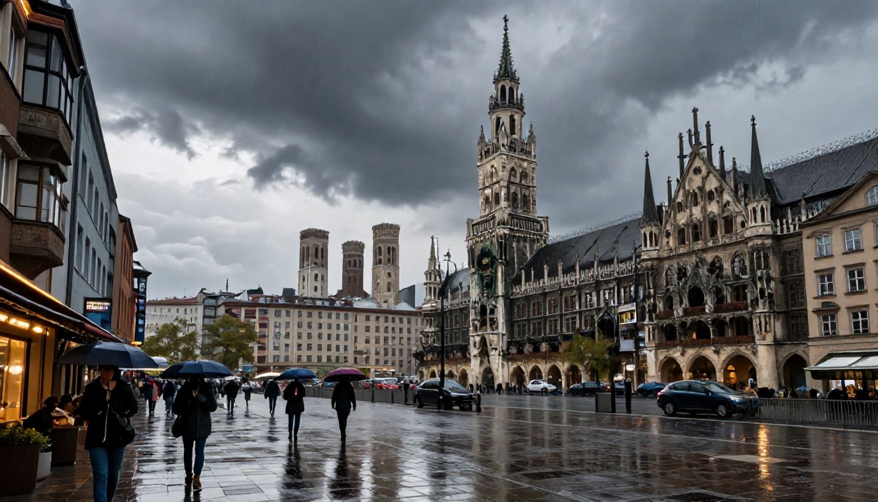 Regenwolken ziehen am Nachmittag über die Stadt
