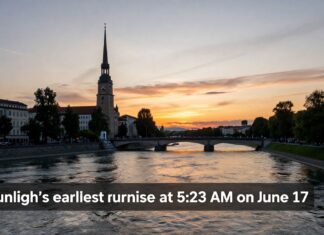 Münchens frühester Sonnenaufgang 2024: 5:23 Uhr am 17. Juni über der Isar