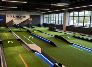 Münchens erste Indoor-Minigolfanlage mit 18 Bahnen und LED-Lichteffekten eröffnet
