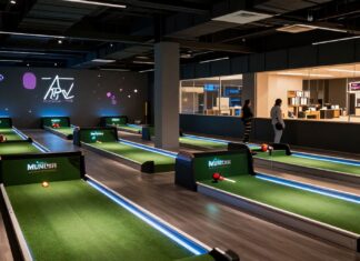 Münchens erste Indoor-Minigolfanlage mit 18 Bahnen und LED-Lichtshow eröffnet