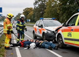 Schwerer Unfall in München: Drei Verletzte nach Zusammenstoß an der A96-Ausfahrt