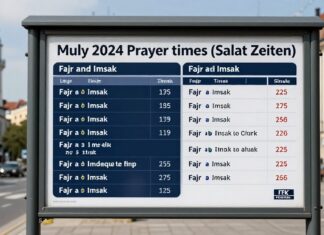 Gebetszeiten für München im Juli 2024 mit Fajr- und Imsak-Angaben